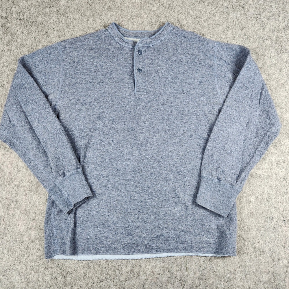 LL Bean River Driver Henley Shirt Men L Reg Blue Wool Blend Long Sleeve Outdoor